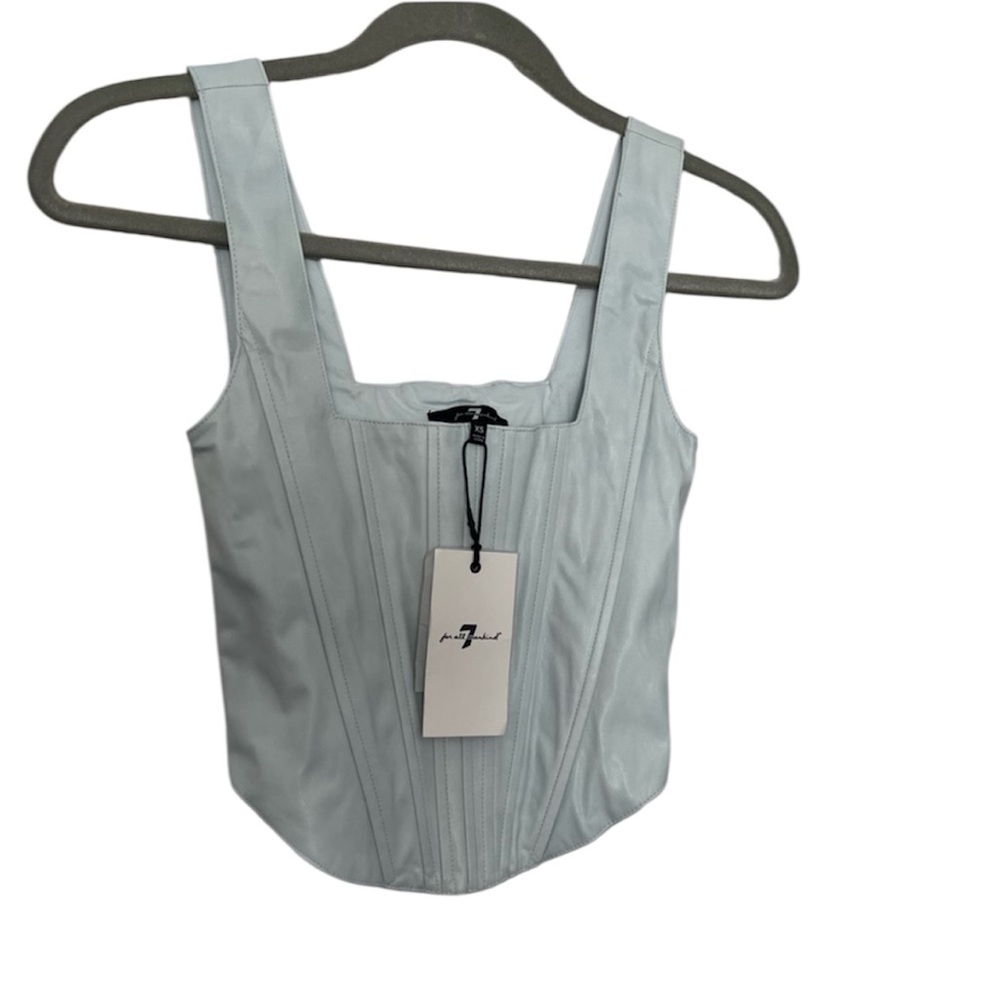 7 For All Mankind New With Tags Light Blue Ribbed Corset Top